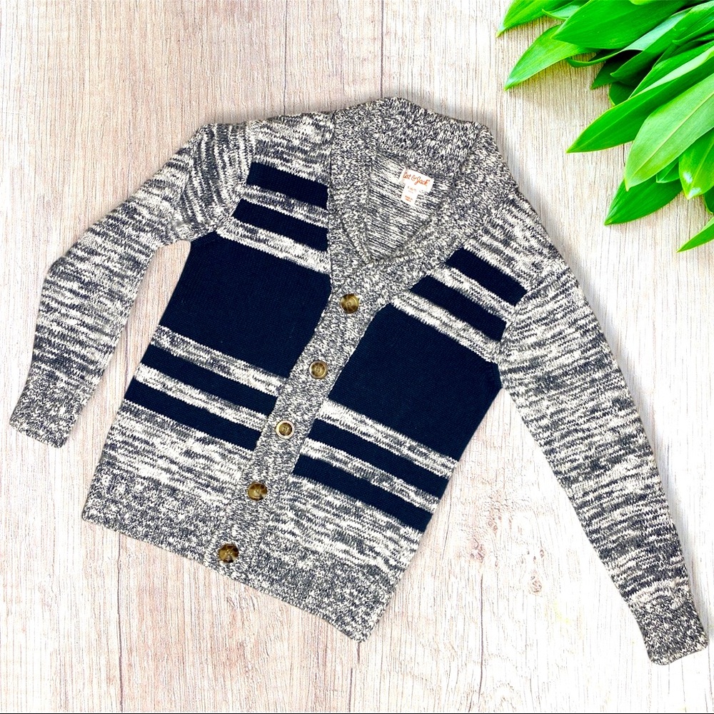 Cat & Jack, Blue/Grey Striped Button-up Sweater, Boy, Size S 6/7
